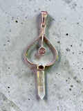 Pink & Green Tourmaline with Quartz point Solid 925 Sterling Silver Pendant