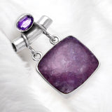 Lepidolite & Amethyst Solid 925 Sterling Silver Pendant