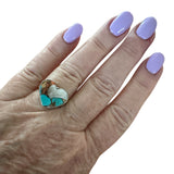 HEART Turquoise & Spiny Oyster Solid 925 Sterling Silver Ring 7