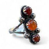 Triple Carnelian Solid 925 Sterling Silver Ring 7.5