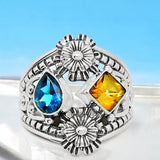Blue Topaz & Citrine Solid 925 Sterling Silver Ring 9