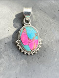 Kingman Cotton Candy Turquoise Solid 925 Sterling Silver Pendant