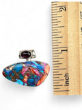Kingman Pink Dahlia Turquoise & Garnet Solid 925 Sterling Silver Pendant