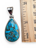 Kingman Blue Copper Turquoise Solid 925 Sterling Silver Pendant