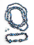 Freshwater Pearl Necklace Bracelet Earrings Set - Peacock