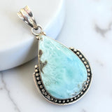 Caribbean Larimar Solid 925 Sterling Silver Pendant