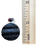 Rough Black Tourmaline & Garnet Solid 925 Sterling Silver Pendant