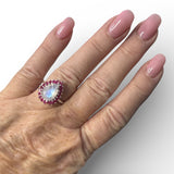 Rainbow Moonstone & Garnet Solid 925 Sterling Silver Ring 9