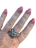 Butterfly Checkerboard Solid 925 Sterling Silver Ring 9.5