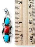 Kingman Turquoise & Italian Coral Solid 925 Sterling Silver Pendant