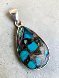 Turquoise & Charoite Solid 925 Sterling Silver Pendant