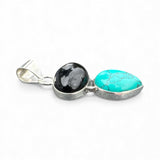 Black Onyx & Turquoise Solid 925 Sterling Silver Pendant