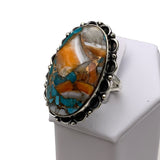Kingman Spiny Oyster & Turquoise Solid 925 Sterling Silver Ring