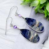 Sodalite & Amethyst Solid 925 Sterling Silver Earrings