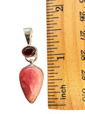 Rhodochrosite & Garnet Solid 925 Sterling Silver Pendant