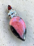 Rhodonite & Garnet Solid 925 Sterling Silver Pendant