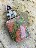 Unakite & Garnet Solid 925 Sterling Silver Pendant