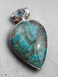 Blue Laguna Lace Agate & Aquamarine Solid 925 Sterling Silver Pendant