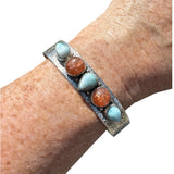 Larimar & Sunstone Solid 925 Sterling Silver cuff Bracelet
