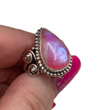 Pink Rainbow Moonstone Solid 925 Sterling Silver Ring various sizes