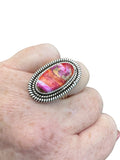 Kingman Pink Dahlia Turquoise Solid 925 Sterling Silver Ring – Size 6