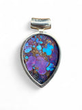 Kingman Purple & Blue Turquoise & Amethyst Solid 925 Sterling Silver Pendant
