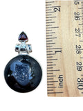 Black Agate Druzy & Garnet Solid 925 Sterling Silver Pendant