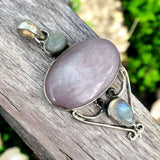 Pink Kunzite & Moonstone Solid 925 Sterling Silver Pendant