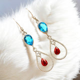 Blue Topaz & Garnet Solid 925 Sterling Silver Earrings