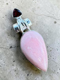 Peruvian Pink Opal & Garnet Solid 925 Sterling Silver Pendant