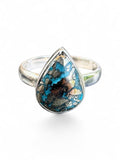 Kingman Turquoise with Pyrite Solid 925 Sterling Silver Ring 7