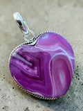 Heart Pink Purple Botswana Agate Silver Overlay Pendant