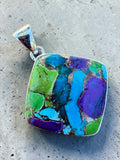 Blue, Green & Purple Turquoise Solid 925 Sterling Silver Pendant