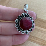 Ruby Flower Solid Sterling Silver Pendant
