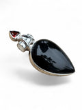 Black Onyx & Garnet Solid 925 Sterling Silver Pendant