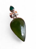 Nephrite Jade & Green Onyx Solid 925 Sterling Silver Pendant