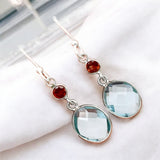 Blue Topaz & Garnet Solid 925 Sterling Silver Earrings