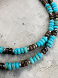 Kingman Turquoise & Bronzite Solid 925 Sterling Silver Beaded Necklace