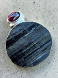 Rough Black Tourmaline & Garnet Solid 925 Sterling Silver Pendant