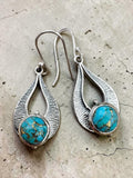 Kingman Blue Copper Turquoise Solid 925 Sterling Silver Earrings