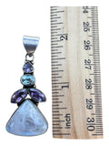 Rainbow Moonstone, Blue Topaz & Amethyst Solid 925 Sterling Silver Pendant