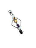 Citrine, Amethyst & Smoky Quartz Solid 925 Sterling Silver Pendant