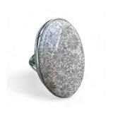 Fossilized Coral Solid 925 Sterling Silver Ring 6.5