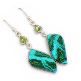 Chrysocolla Malachite & Peridot Solid 925 Sterling Silver Earrings