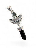 Moldavite & Black Tourmaline Solid 925 Sterling Silver Pendant