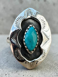 Kingman Turquoise Shadow Box Solid 925 Sterling Silver Ring 9