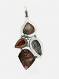 Pink Opal, Amber, Rhodochrosite & White Buffalo Silver Overlay Pendant