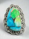 Kingman Peacock Dahlia Solid 925 Sterling Silver Ring 7.5