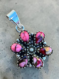 Kingman Red Rose Dahlia flower Solid 925 Sterling Silver Pendant