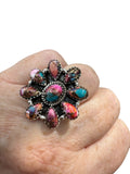 Flower Kingman Pink Dahlia Solid 925 Sterling Silver Ring ADJ